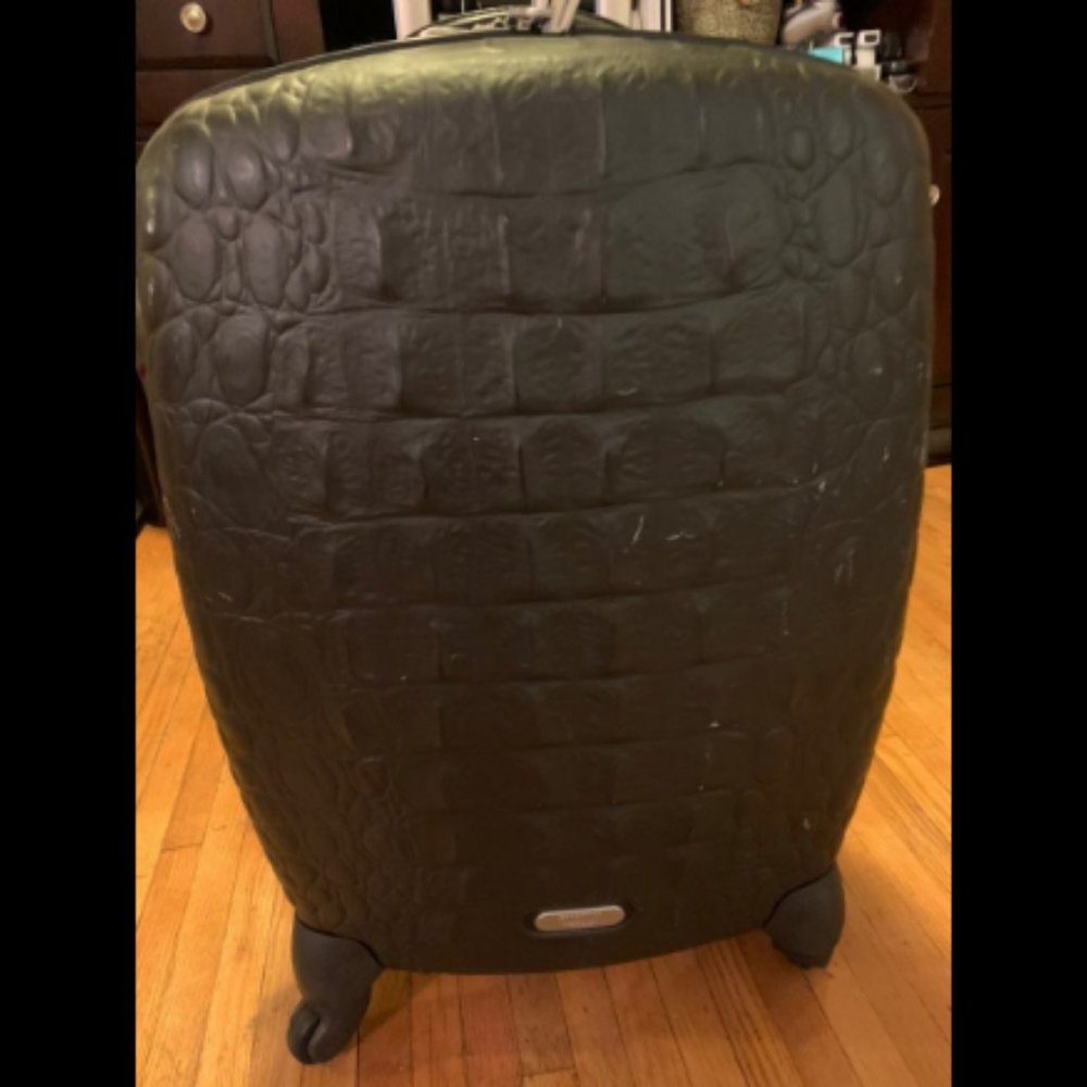 NEW Alexander McQueen Black Croc-Embossed Roll-on Luggage w/cover Pick-up only